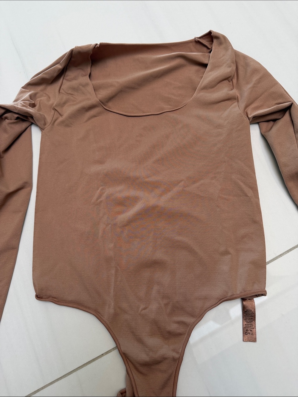 SKIMS Kids Long-Sleeve One-Piece Bodysuit — Brown